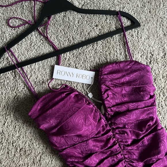 NWT RONNY KOBO ORIELLE RUCHED SILK-BLEND JACQUARD MINI DRESS - Picture 7 of 8